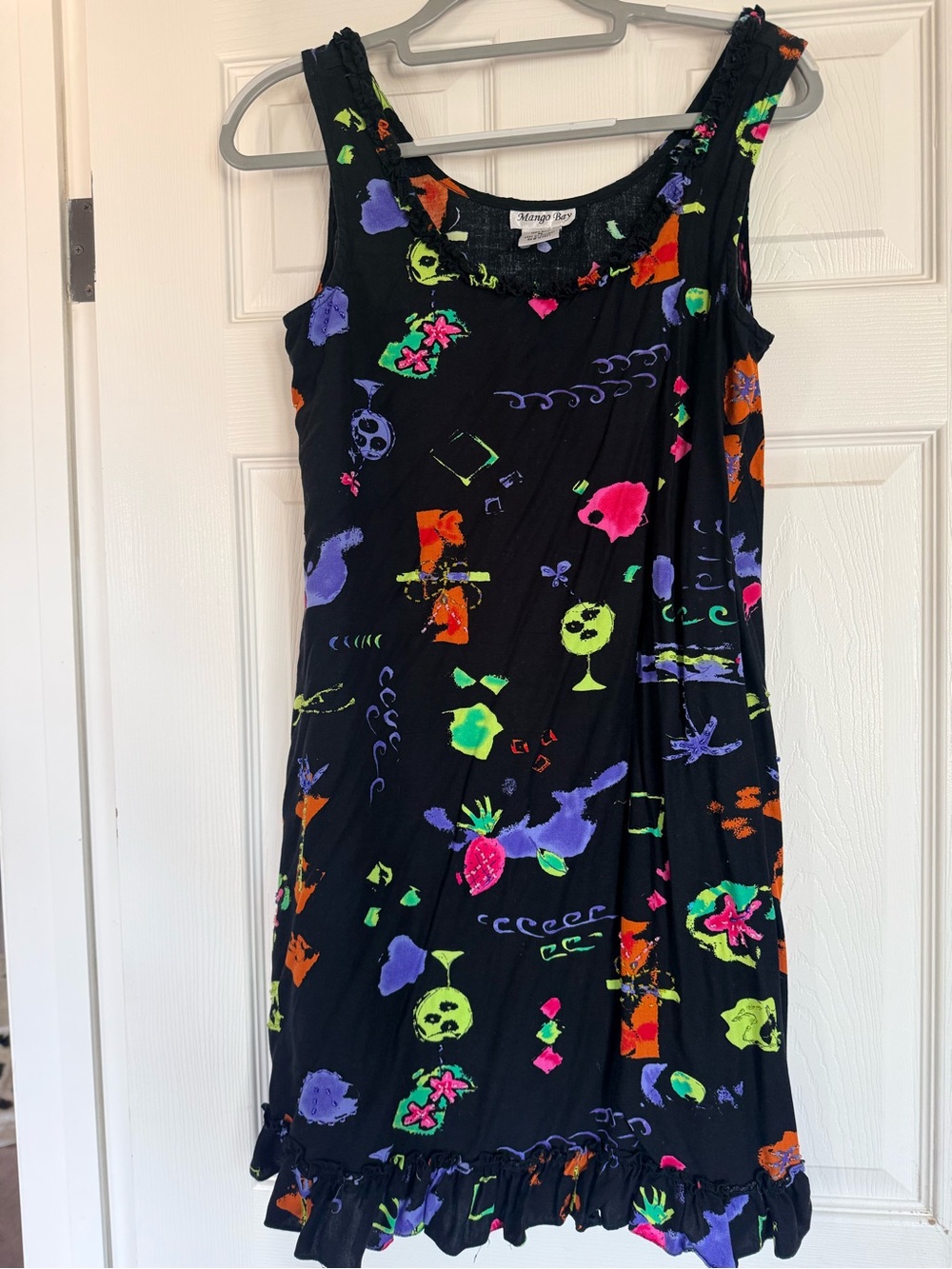 Black Neon Print Tropical Short Sleeve Dress